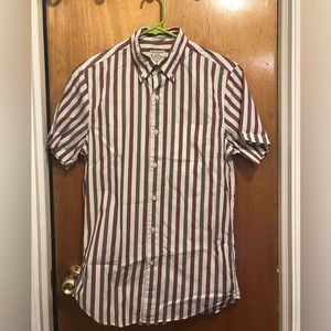 J. Crew striped button up shirt XS white, red, and purple, short sleeve